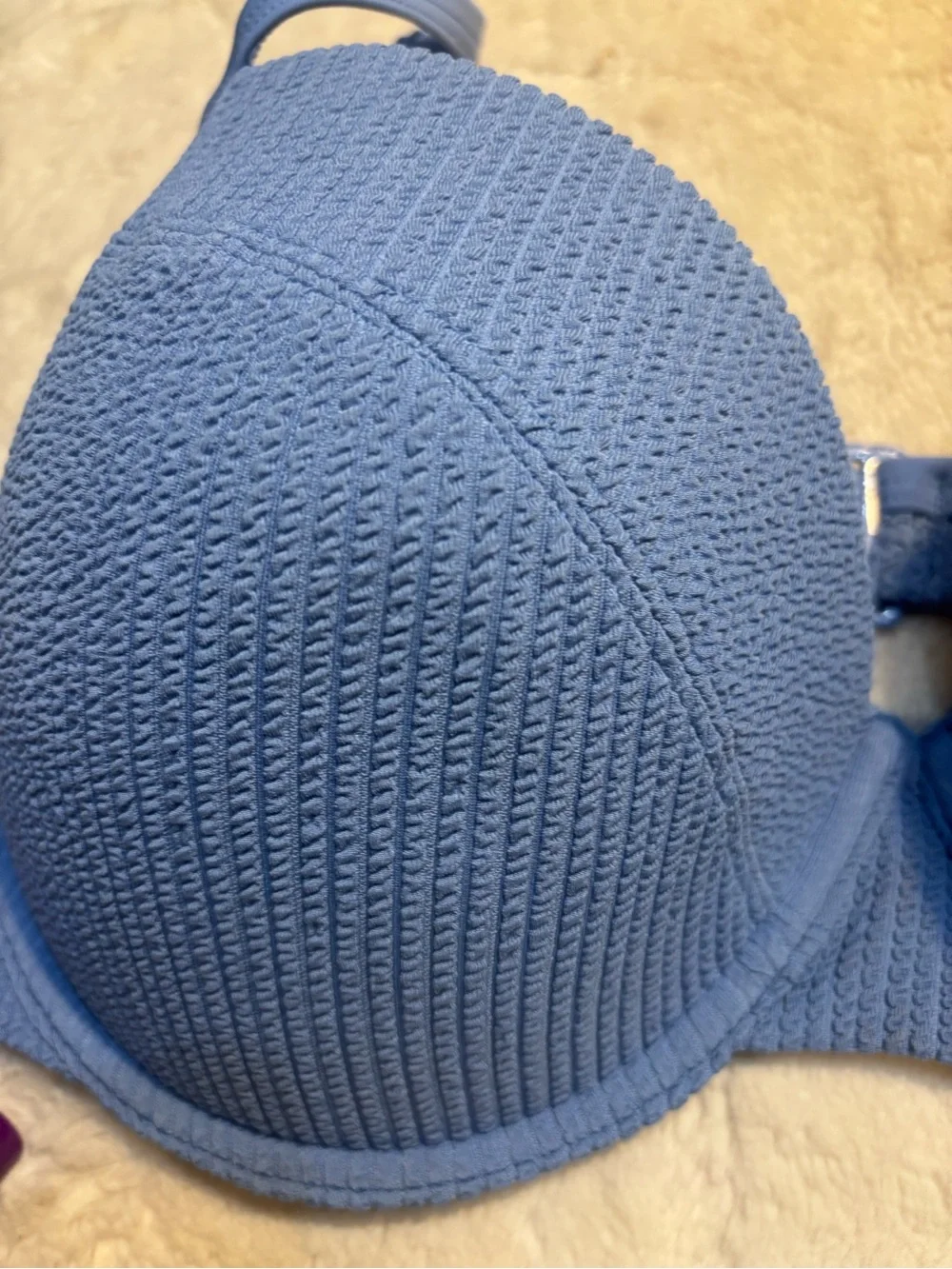 NWT PINK Victoria's Secret Bikini Top L-DD Blue Crinkle TexturePushup Underwire